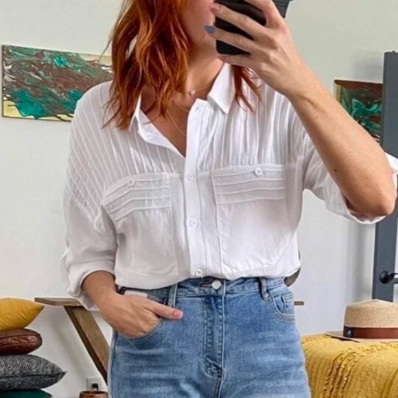 032 Classic Button down pleated Oversized Shirt - Picture 6 of 7